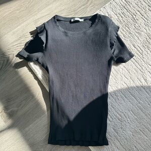 Zara Charcoal Ruffle Sleeve Tee